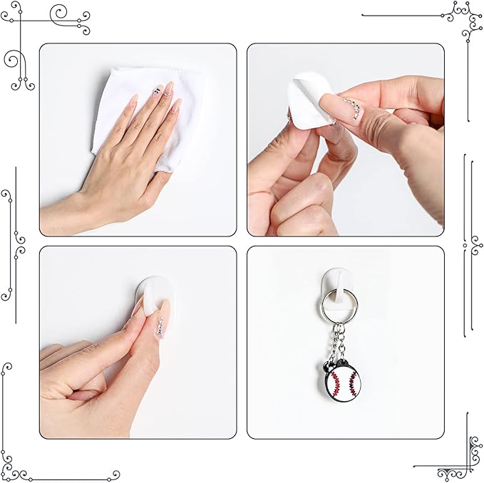 Jetec 60 Pieces White Adhesive Wall Hooks Reusable Seamless Hooks for Hanging Small Sticky Acrylic Hangers with Non Marking Sticker for Kitchen Bathroom Bedroom Office