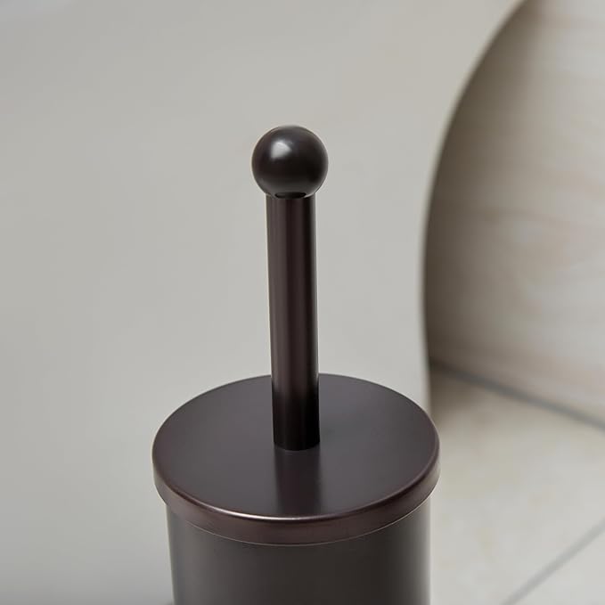 HUJI Rust Resistant Bronze Toilet Brush Holder with Lid Perfect Bathroom Bowl Cleaning Set Gift for House Warming or College Dorms Accessories (1, Bronze Toilet Brush)
