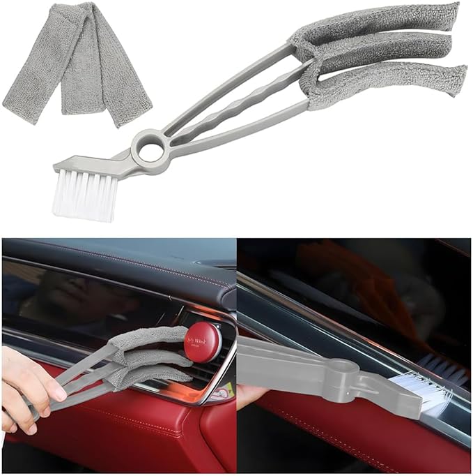 Mini Duster for Car Air Vent, Vehicle Air Conditioner Cleaner & Brush with Cloth for Keyboard, Automotive Dust Collector Cleaning Cloth Tool, Universal for SUV Sedan Truck (Gray)