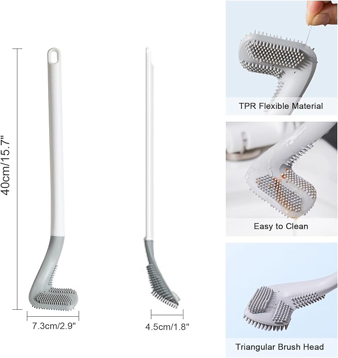 3 Pack Golf Toilet Brush, Flexible Long Handled Toilet Cleaning Brush, 360° No Dead Space Deep Toilet Cleaning Brush, Toilet Brush for Bathroom, with Hook (White + Blue + Grey)