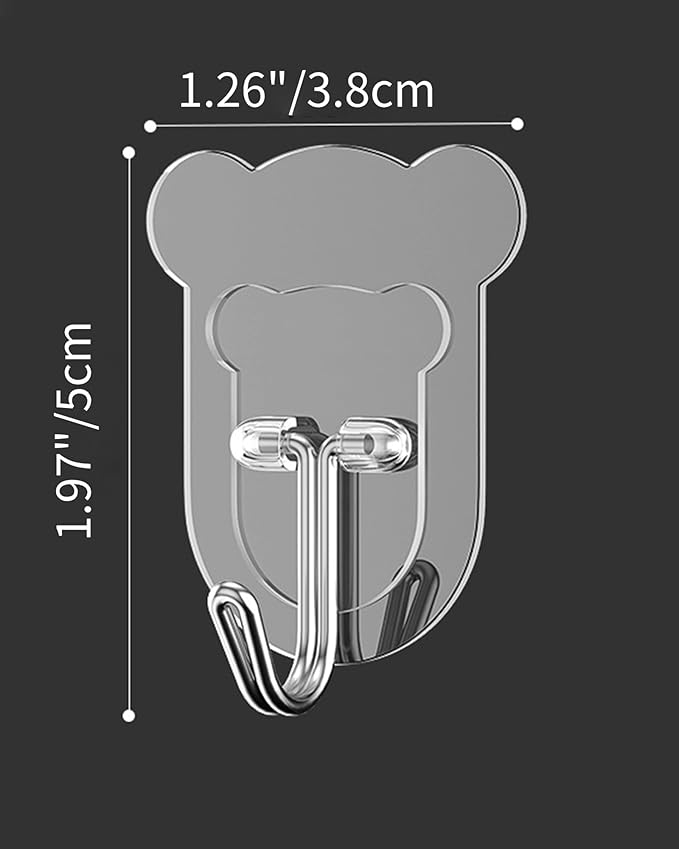 10 Pcs Heavy Duty Adhesive Hooks 10lb Max - Transparent Waterproof Sticky Wall Hooks for Bathroom, Shower, Kitchen, Office - No Damage Self Adhesive Hanging for Towels, Coats, Keys & Home Decor