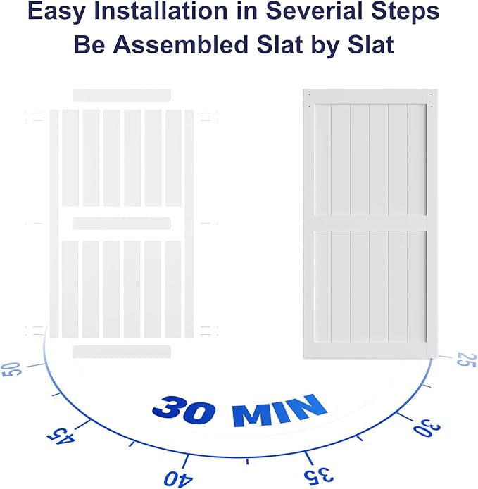 SmartStandard 42 x 96 inch White Sliding MDF Barn Door with 7FT Brushed Nickel Sliding Door Hardware Kit & Handle, Pre-Drilled Ready to Assemble, Waterproof PVC Coating, H-Frame