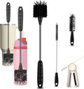 Bottle Brush Set 4 Pack - 15 Inch Long Handle Bottle Brush Cleaner with Stainless Steel Shaft, Straw Cleaner Brush and Lid Brush for Bottles, Thermos, Glasswares, Mugs, Cups, Tumblers