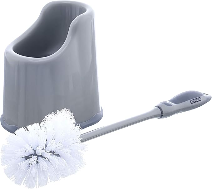 Superio Toilet Bowl Brush and Holder with Under Rim Cleaner for Bathroom, Toilet Brush and Caddy with Non Scratch Bristles and Under Rim Lip Brush, Grey (2 Pack)