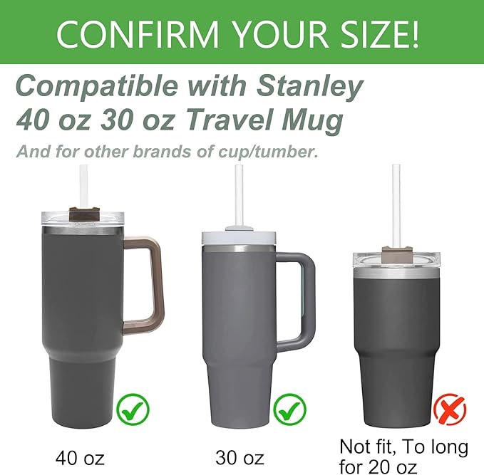 Replacement Straw Compatible with Stanley 40 oz Tumbler Straws, 4 Pcs Reusable Straws with Cleaning Brush, Long Glass Straw for Stanley Accessories, Pink