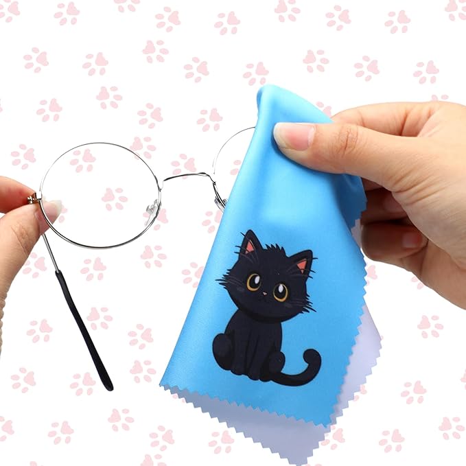 Breling 24 Pack Microfiber Cleaning Cloth Cute Animal Eyeglass Clean Cloths Lens Wipes for Glasses Sunglasses Lens Camera Cell Phone Screens 6" x 6" in(Cat)