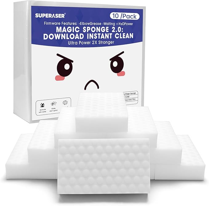 Magic Sponge 10 Pack Textured Quick Series, Effortlessly Erase Scuff Marks and Stains from Multiple Surfaces with No Harsh Chemicals