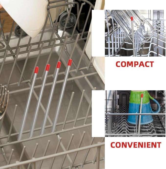 Unomor 6Pcs Stainless Steel Dishwasher Insert Draining Sticks Bottle Holder Rods for Dishwasher Accessories Fits Standard Bottle Racks Space-Saving Design for Wine Glasses Soda