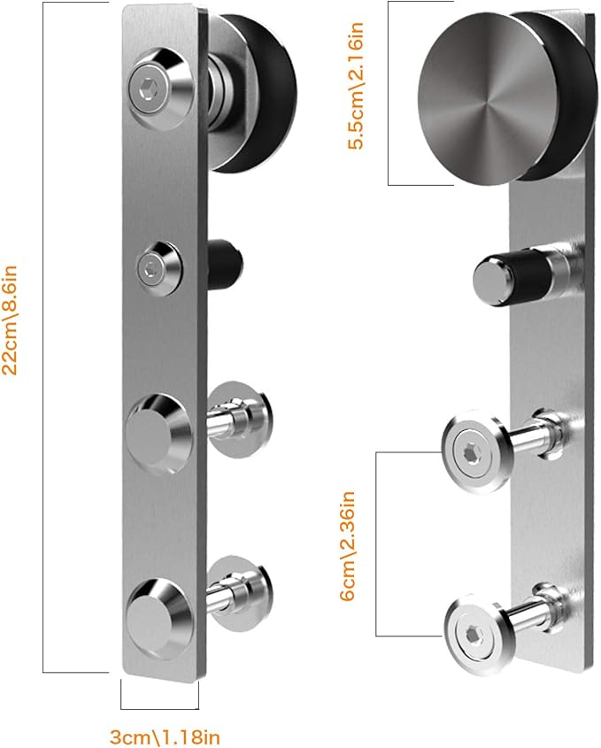CCJH 5FT Stainless Sliding Barn Door Hardware Kit Heavy Duty for Single Wooden Door (Flat Shape Hanger)