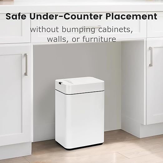 Sensor Trash Can with Butterfly Lid 2.6 Gallon Rectangular Automatic Garbage Can, Stainless Steel Trash Bin, Slim Waterproof Wastebaskets with Lid Soft Close for Under Counter, White