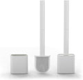 Silicone Toilet Brushes & Holders – Pack of 2 Long Non-Slip Handle, Flexible Bristles for Easy Cleaning – Modern Drip-Free Base, Durable White Bathroom Toilet Brush Set with Holder