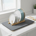 Stone Drying Mat for Kitchen Counter with Bamboo Rack,20"×16" Natural Diatomaceous Earth Drying Stone, Minimalist Dish Drying Mat for Modern Kitchen Countertops