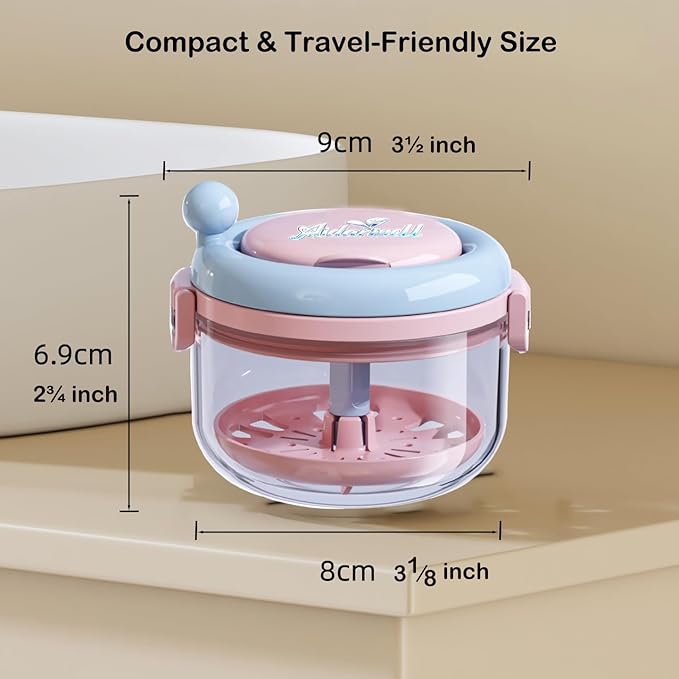 Denture Bath Cup，Retainer Cleaner Case Box,Night Mouth Guard Case Holder,Storage Soak Container with Drain Tray for Travel Cleaning with Mirror and Brush (Pink&Blue)