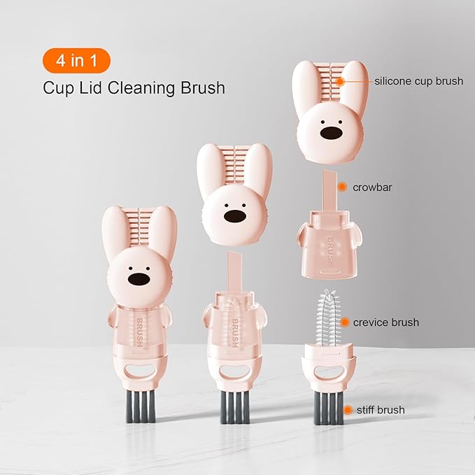 4 in 1 Cup Lid Cleaning Brush, Multifunctional Bottle Cleaning Brush, Cup Crevice Cleaning Tools, Easy to Clean and Storage, Cup Lid Gap Cleaner, Home Kitchen Cleaning Tools - 3Pcs