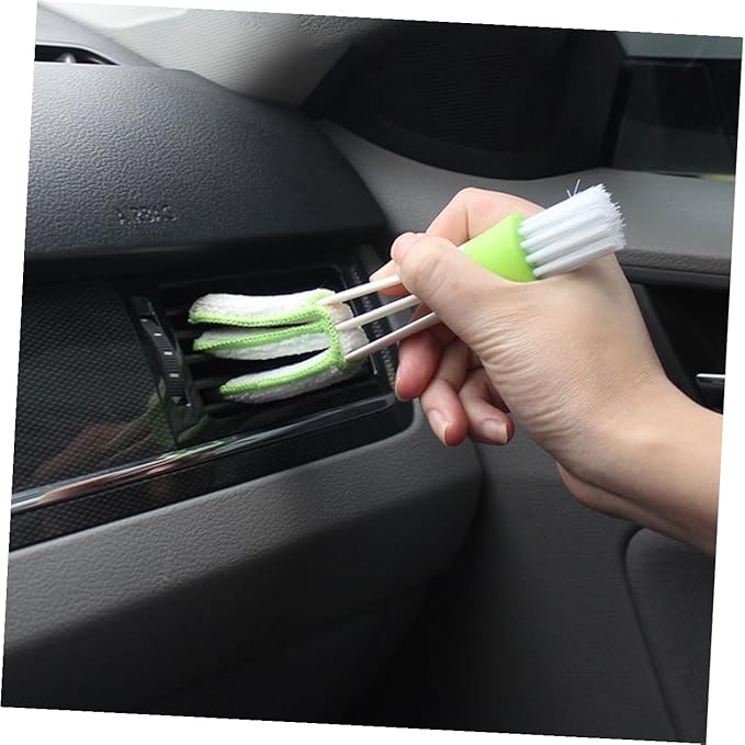 GLEAVI 3pcs Double-Ended Car Air Vent Cleaning Brush Set Green, Air Conditioner Duster for Interior Vents and Dashboard Detailing Tools