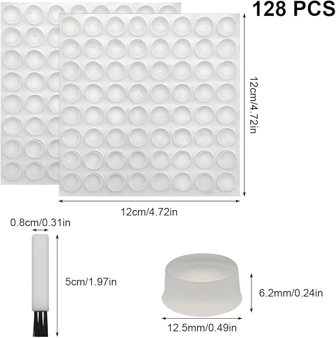 128 PCS Raised Keyboard Stickers for Long Nails Protector,with Cleaning Brush,Silicone Keyboard Self Adhesive Keycap Riser Bubbles Covers for Nail Art Typing Gaming Round Keyboard PC, Cylinder