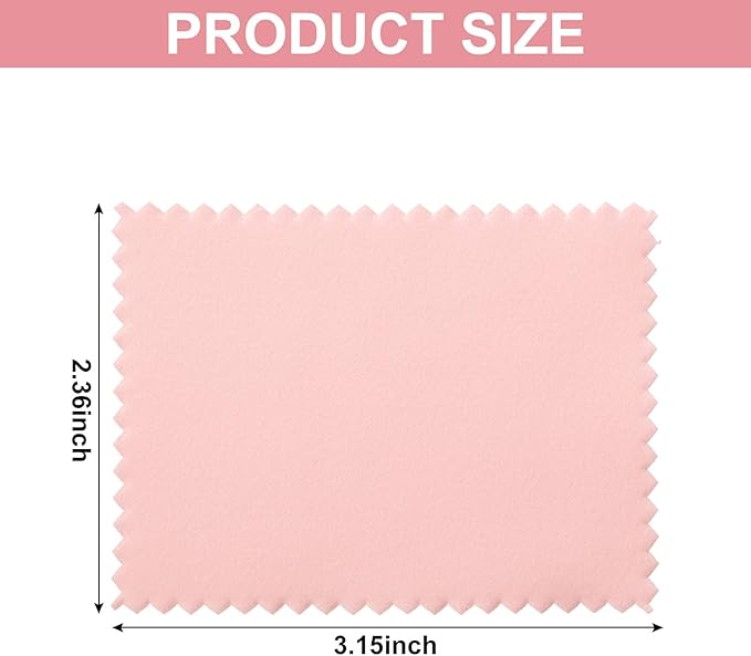 Tatuo 200 Pieces Jewelry Polishing Cloth 2.36 x 3.15 Inch Double-Sided Polishing Cloths Silver Glasses Cleaning Tools for Gold Silver and Platinum Jewelry Watch Coins Glasses(Pink)