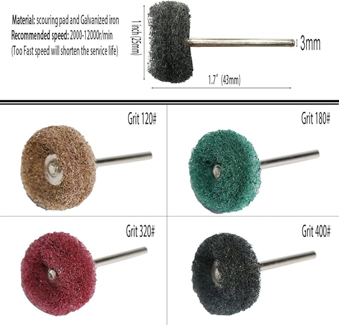 50pcs Abrasive Buffing Polishing Wheel Set for Rotary Tool with 3mm Shaft,Mini scouring pad Brush Polishing kit, Removal of Rust,Deburring on Metal Surface (grit 400 Black 50pcs)