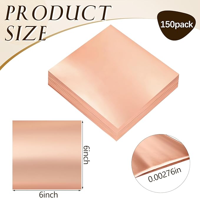 150 Packs Aluminum Metal Crafts DIY Foil 6 Inch x 6 Inch x 0.07 mm Thick for Art Project Aluminum Flashing Roll Wide Sheet Multipurpose Metal Sheets(Bronzer)