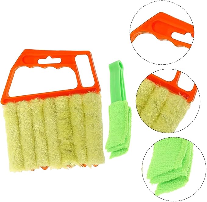 7-Finger and 3-Finger Blinds Cleaning Brushes 2pcs, Sturdy Window Shutter Brush Set with Handle, Multi-Purpose Dusting Tool for Air Conditioner and Window Blinds Cleaning
