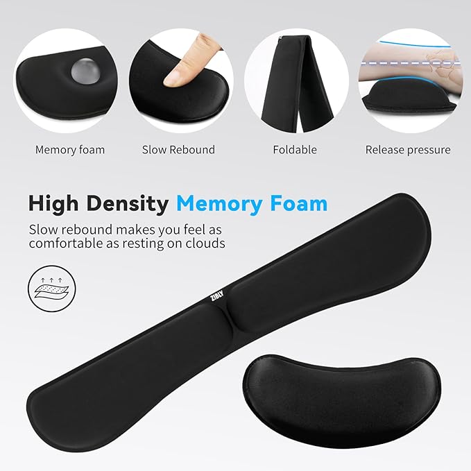 Zibly Ergonomic Gel Keyboard Wrist Rest & Mousepad Rests for Computer, Silky Memory Foam for Typing (Black Combo)