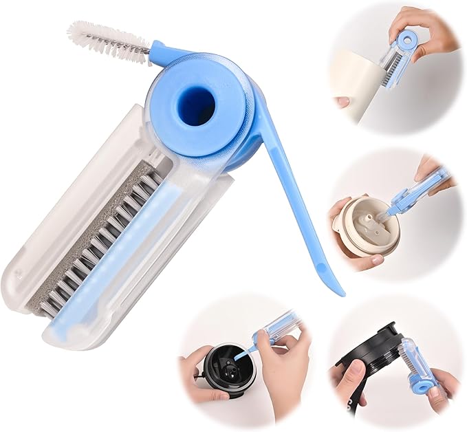 4 in 1 Cup Lid Cleaning Brush Set (3 Pcs, Blue,Orange,Beige) Foldable Cup Lid Cleaning Brush Set Folds in Completely Design