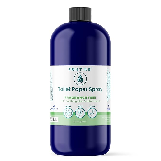 PRISTINE Toilet Paper Spray - Seen on Shark Tank, More Natural Personal Cleansing Wipes & Flushable Wet Wipes Alternative, Spray Toilet Paper to Create Flushable Wipe, Fragrance Free, 32 fl oz Refill