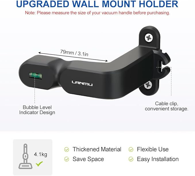 LANMU Wall Mount Holder with Cable Clip Compatible with Shark IX141 IX141AMZ IZ462H IZ682H IZ377H IZ376H IZ387H Pet Cordless Stick Vacuum and Handheld Vac CH951 CH950