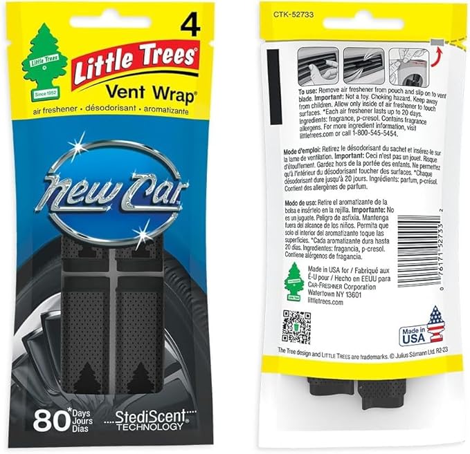LITTLE TREES Car Air Freshener | Vent Wrap Provides Long Lasting Scent,Invisibly Fresh | New Car Scent,Air Fresheners,(Pack of 24)