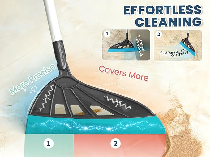 Air Broom for Household Cleaning, Silicone Broom with Adjustable Height&Angle Aluminum Handle, Squeegee Broom for Wet&Dry Messes, Hair, Liquids, Glass, Bathroom, Kitchen on Smooth Floor(Smoky Gray)