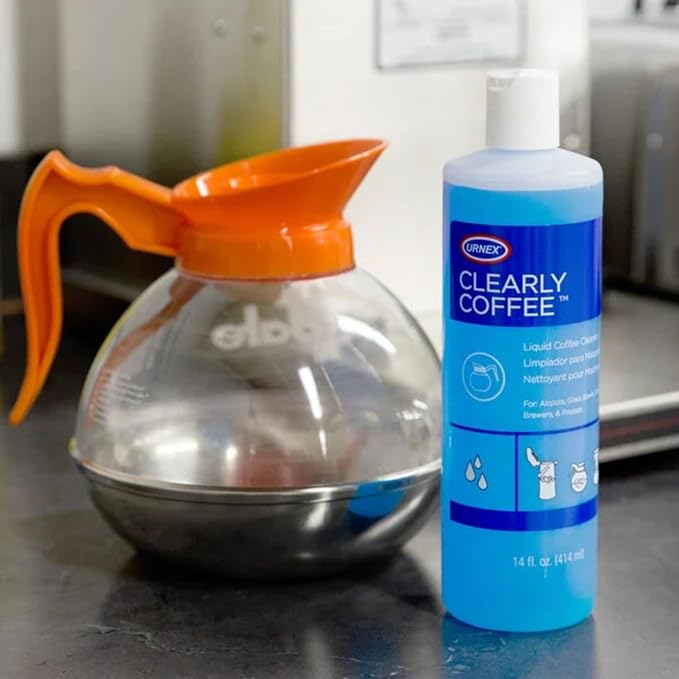 Urnex Clearly Coffee Pot Cleaner 14 Ounce (Made in the USA) French Press Liquid Cleaner for Glass Bowls Airpots Satellite Brewers and Thermal Servers Removes Coffee Oils