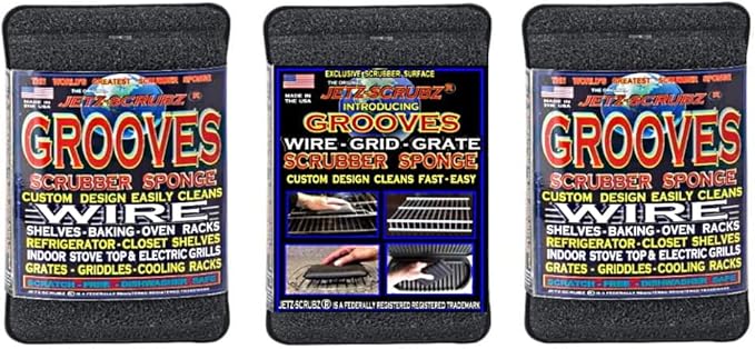 Jetz-Scrubz Grooves Scrubber Sponge - Cleans Wire Racks & Shelves, Baking & Cooling Racks, Pack of 3