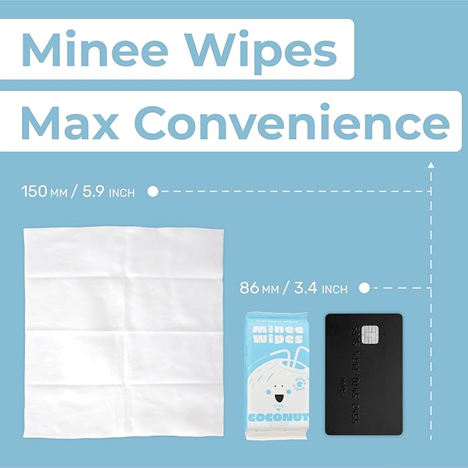Impossibly Compact Travel Wipes - 99.5% Water - Safe for Sensitive Skin & Hypoallergenic, Resealable, Thick & Durable - For Adults, Kids & Baby Care - Coconut, 10 Pack Total 60 Wipes