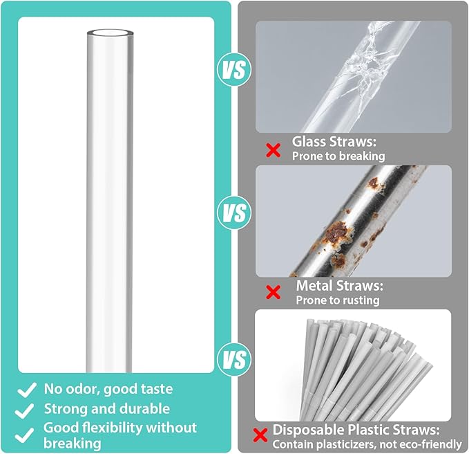 14 Pack Reusable Straws Compatible with Stanley/Yeti 30oz-40oz Cup Tumbler, 12" Long Plastic Clear Bend Replacement Straws with Cleaning Brush for Smoothies, Milkshakes, Dishwasher safe