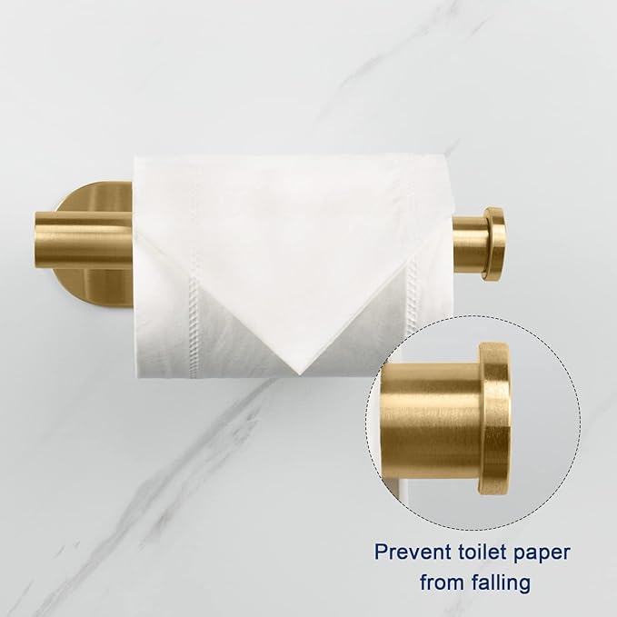 NearMoon Toilet Paper Holder Self Adhesive, Premium Thicken SUS304 Stainless Steel Rustproof Adhesive Toilet Roll Holder no Drilling for Bathroom, Kitchen, Washroom (3 Pack, Brushed Gold)