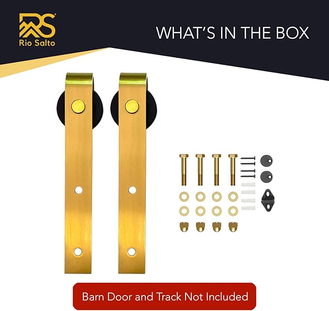 Rio Salto Brushed Brass Gold Barn Door Rollers – Extra Sliding Barn Door Hardware Kit for Interior Closet Pantry Doors – Fits 1 3/8" & 1 3/4" Panels, Supports 170 lbs – Track Not Included (Set of 2)