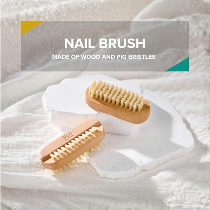 Rui Smiths CarbonConscious Wooden Nail Cleaning Brush with 2-Sided Bristles for Manicure and Pedicure Grooming | Made with Wood and Pig Bristles