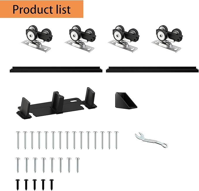 Heavy Duty Bypass Sliding Closet Door Track Hardware 60", 5FT Aluminium Pocket Door Track Rail Set, Smoothly and Quietly, for 2 Door System,Black