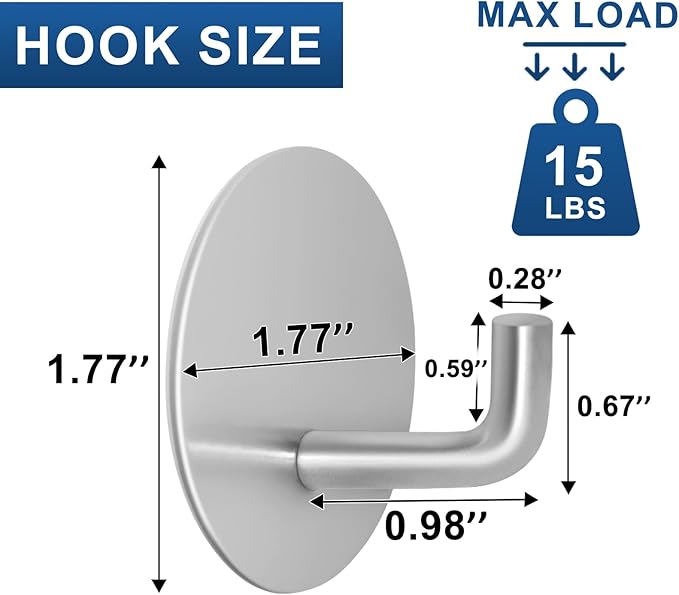 Adhesive Hooks for Bathrooms, 4 Piece Towel Hooks for Hanging Hat Robe Coat, Stick on Hooks for Kitchens, Strong Self-Adhesive No Damage Waterproof Stainless Steel Sticky Hook (Silvery)