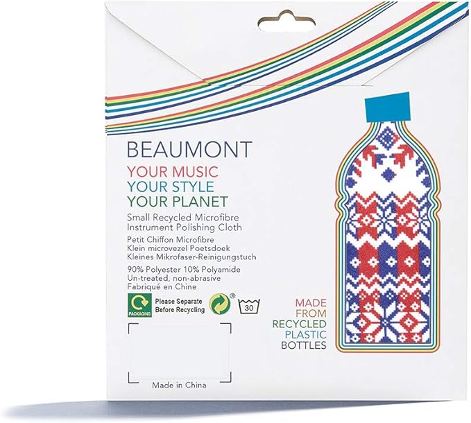 Beaumont Nordic Trad Musical Polishing & Cleaning Patterned Instruments Trumpet Clarinet Sax Flute Recycled Microfibre Cleaning Cloth Brass Silver 25 x 25 cm (BFC-NT)