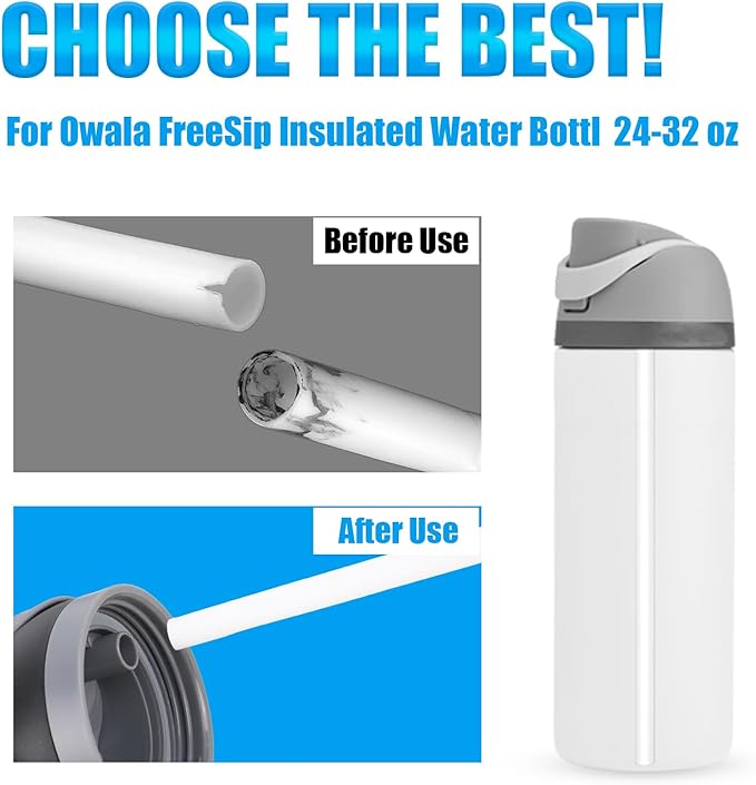 12pcs Replacement Straws for Owala, Reusable Plastic Straws with Cleaning Brush for Owala Water Bottle 24 oz 32 oz (White)