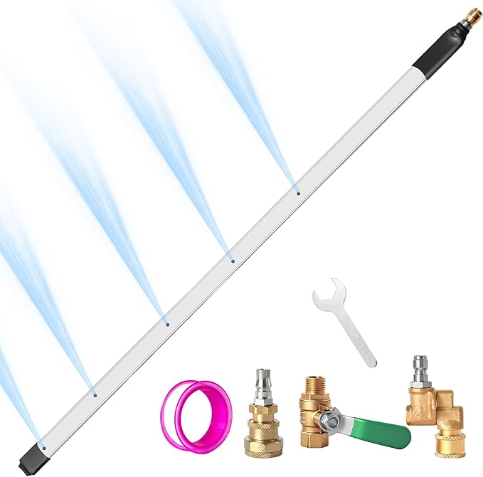 40” Radiator Cleaning Wand - 4500 PSI Water & Air Dual-Use Tool for Pressure Washers. Includes 180° Fan Nozzle, Quick Connect Couplers & Brush for Cars, Trucks, Heavy Equipment