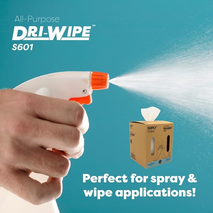 Dri-Wipe S601 by SMPLY Brands – All-Purpose Disposable Cleaning Wipes, 252 Wipes, Strong Alternative to Shop Towels & Paper Towels, 10" x 15" Center-Pull Sheets