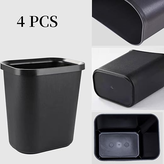 Black Small Trash Can 4Pack, 2Gallon/8L Plastic Office Trash Bin Garbage Can Under Desk, Trash Cans for Bedroom, Office and Kitchen, Trash Bins WasteBasket Fits Narrow Space, Plastic Trash Can