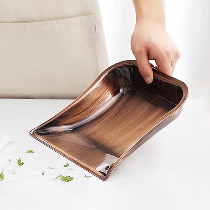VICASKY Small Handheld Desktop Dustpan in Antique Copper Color, Stainless Steel Reusable Cleaning Shovel with Hook for Home and Office Use