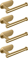 NearMoon Toilet Paper Holder Self Adhesive, Premium Thicken SUS304 Stainless Steel Rustproof Adhesive Toilet Roll Holder no Drilling for Bathroom, Kitchen, Washroom (4 Pack, Brushed Gold)