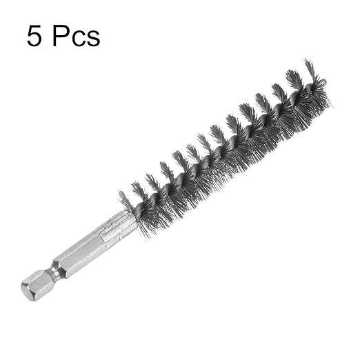 HARFINGTON 5Pcs Bore Brush Stainless Steel 17mm Dia Cleaning Twisted Wire Brush Tube Pipe Cleaner with Handle 1/4 Inch Hex Shank for Tubes, Ports, Bearings