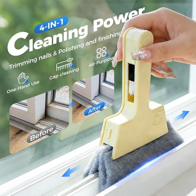 Kafia Magic Window Track Cleaner, Window Groove Cleaning Brush Tools Set, Hand-held Window Track Cleaner Brushes Tools Set for Window lides Gaps Tile Lines Shutter Car Vents (Yellw 3PCS)