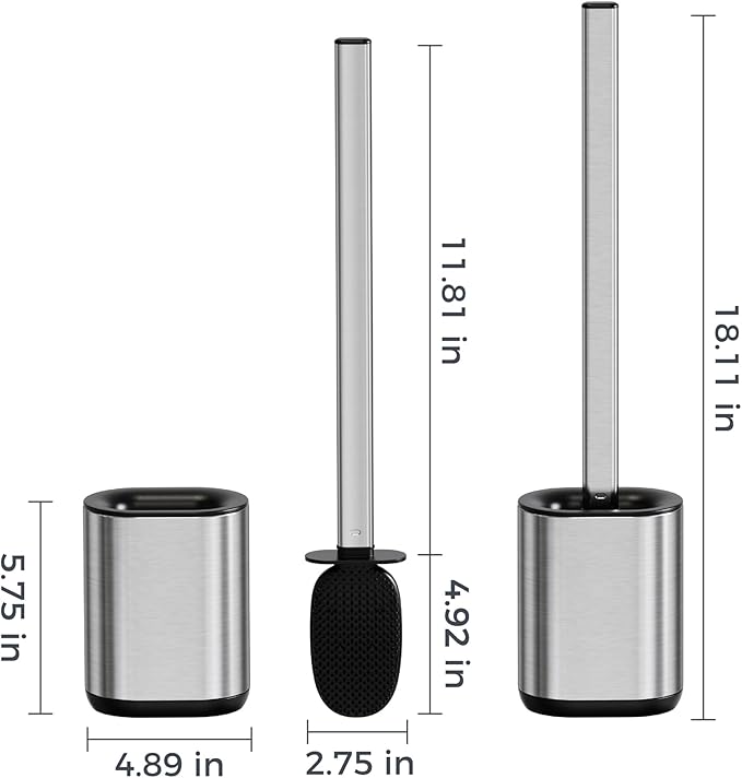 Toilet Brush and Holder Set Toilet Cleaning Brush with Silicone Bristles for Bathroom Stainless Steel Flexible Compact Toilet Bowl Brush (1, Stainless Steel)