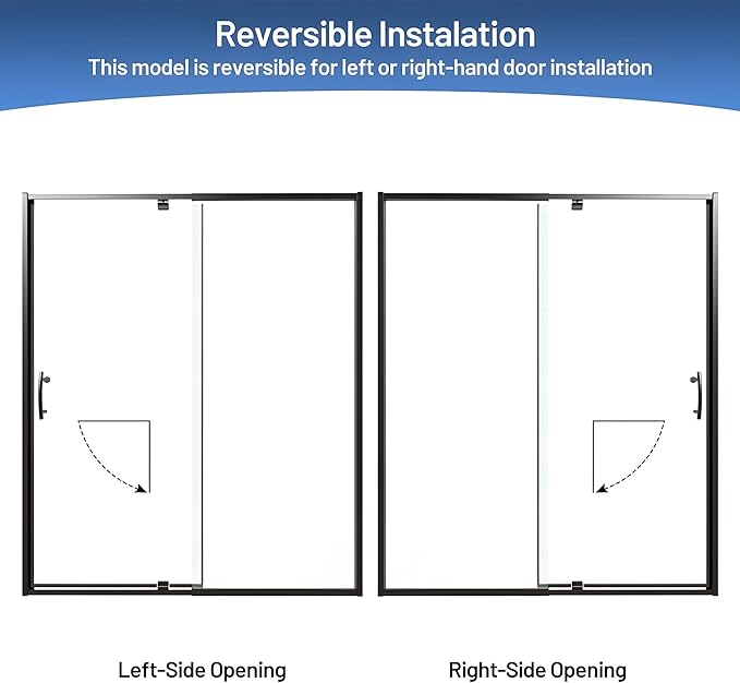 56-60" W x 71" H Pivot Glass Shower Door,1/4"(6mm) Thick Clear SGCC Tempered Shower Glass Door,Matte Black Shower Door,Reversible Installation